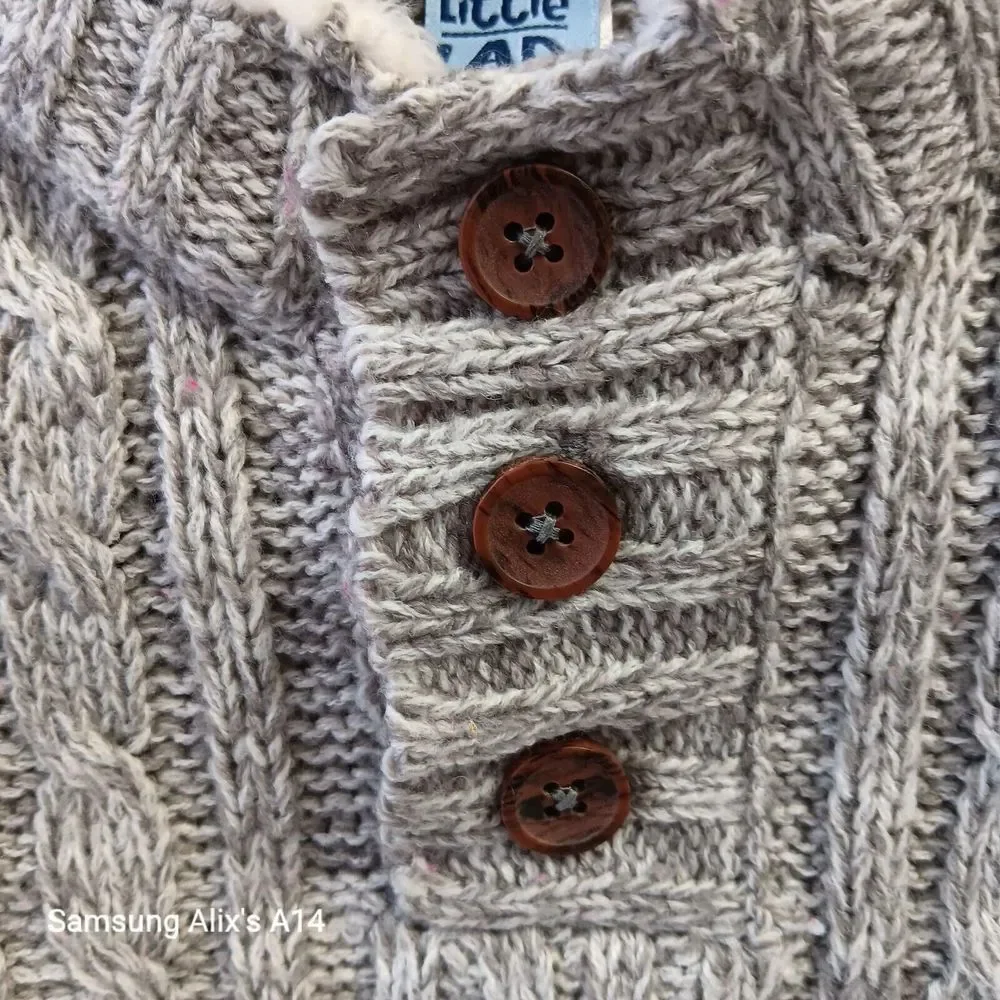 LITTLE LAD Toddler Boys (24 M) Elbow Patch Sweater,‎ Gray/White Cable Knit